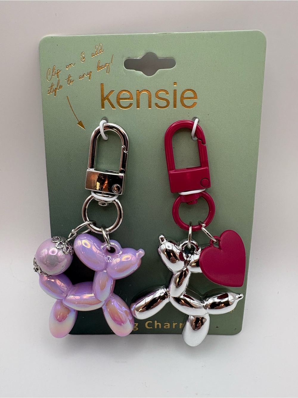 kensie Pink Iridescent & Silver Balloon Dog Bag Charms.